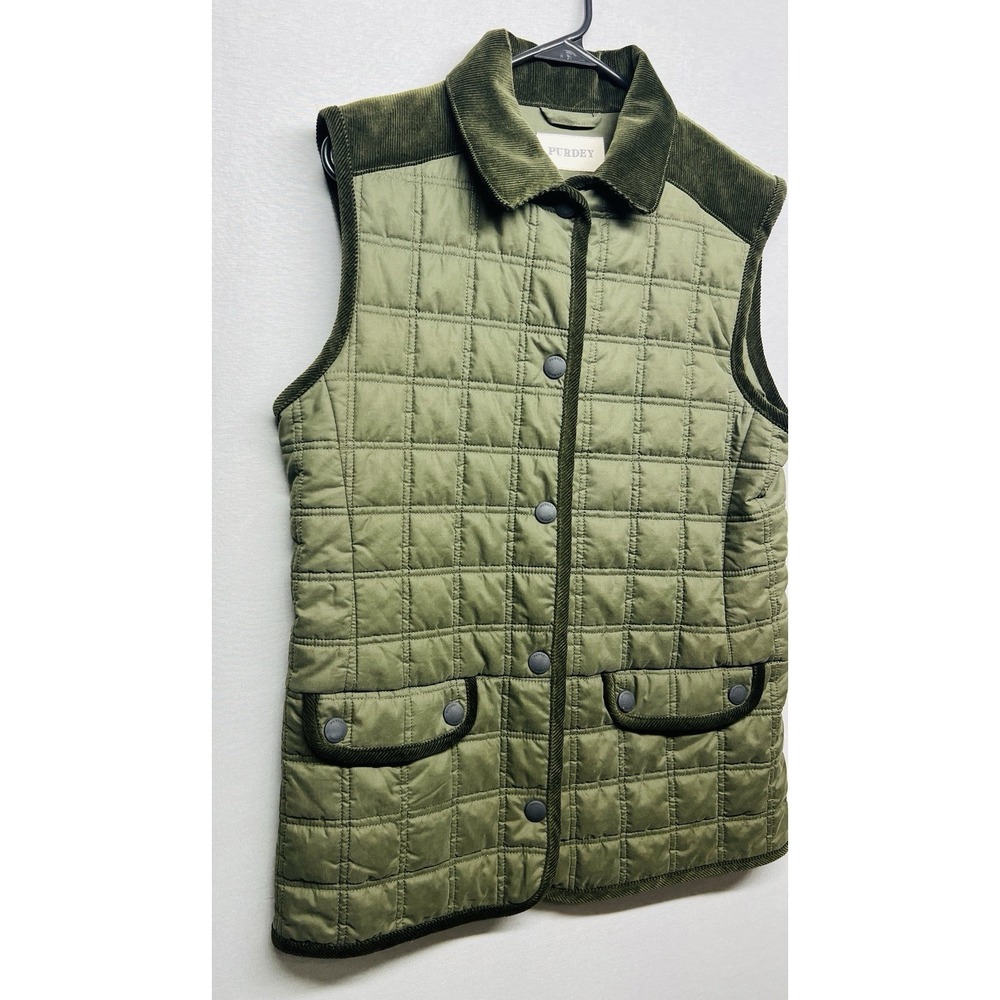 Purdey Green Quilted Corduroy Collar Hunting Women's Vest Size M - Picture 3 of 10